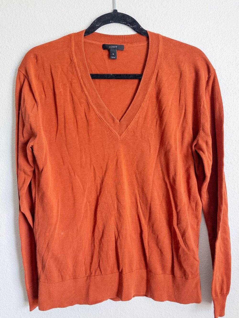 J.Crew Cotton Cashmere V-Neck Sweater Burnt Orange M